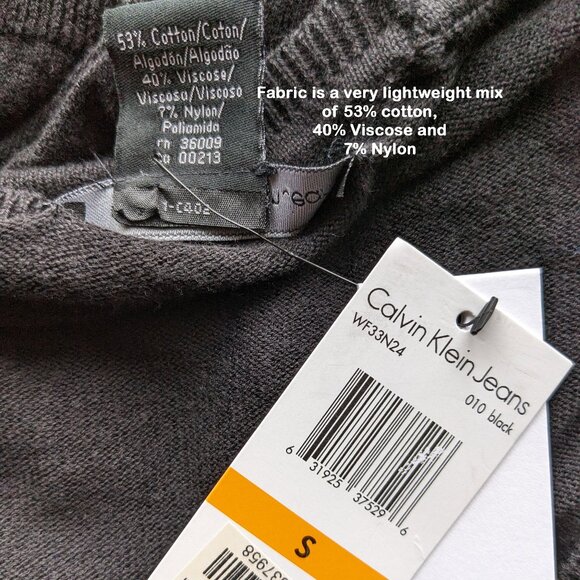 NWT Calvin Klein black pullover lightweight Sweater, Size S, Scoop neck, Sleeves - Picture 7 of 11